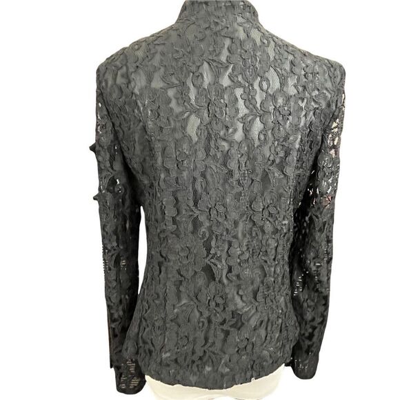 Vintage R&K Evening Black Full Lace Collarless Button Down Blazer 8 - Picture 3 of 6
